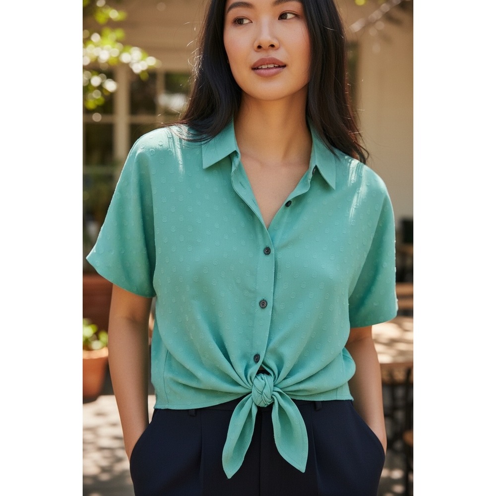 Vince‎ Camuto Womens XS Aqua Ice Tie Front Button Blouse with Camisole 9120150